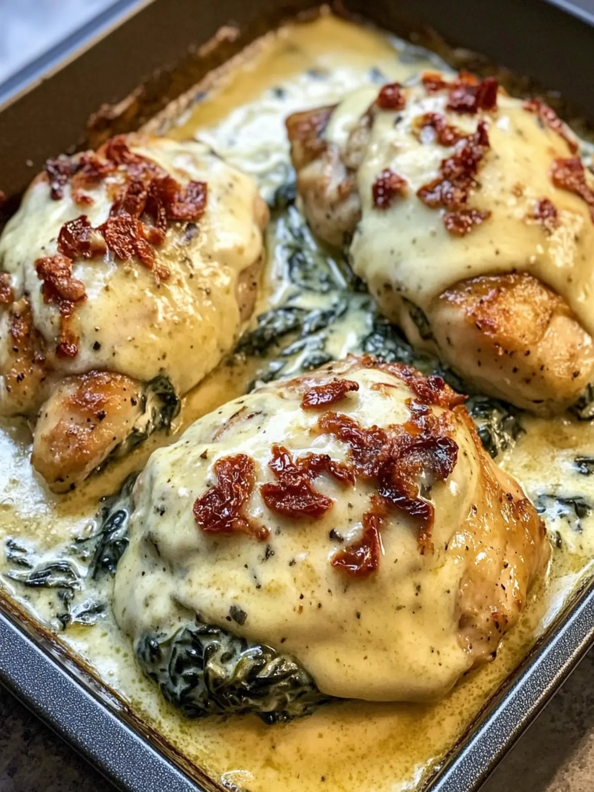 Irresistible Smothered Baked Chicken with Creamed Spinach Delight 4 Smothered Baked Chicken with Creamed Spinach and Sun-Dried Tomatoes