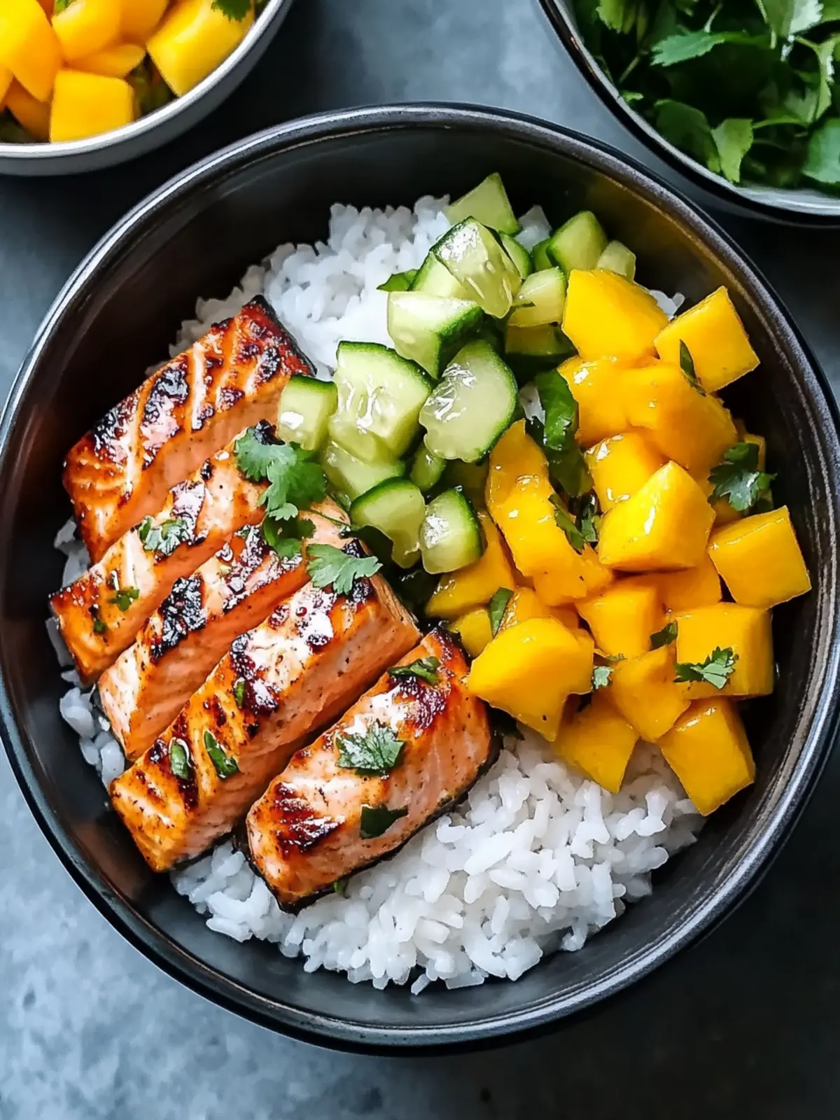 Coconut Rice Salmon Bowls with Mango Salsa