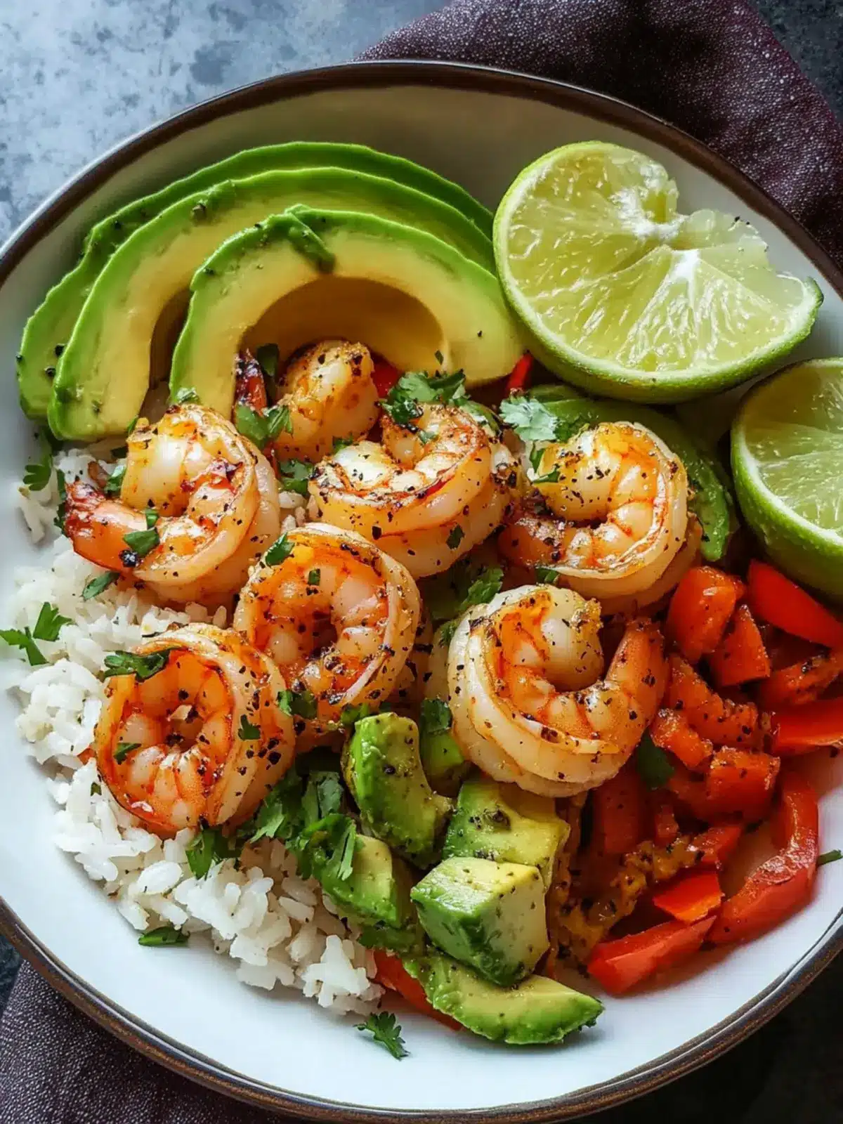 Savor Spicy Garlic Shrimp with Veggie Rice & Avocado Bliss 4 Spicy Garlic Shrimp with Veggie Rice & Avocado Slices