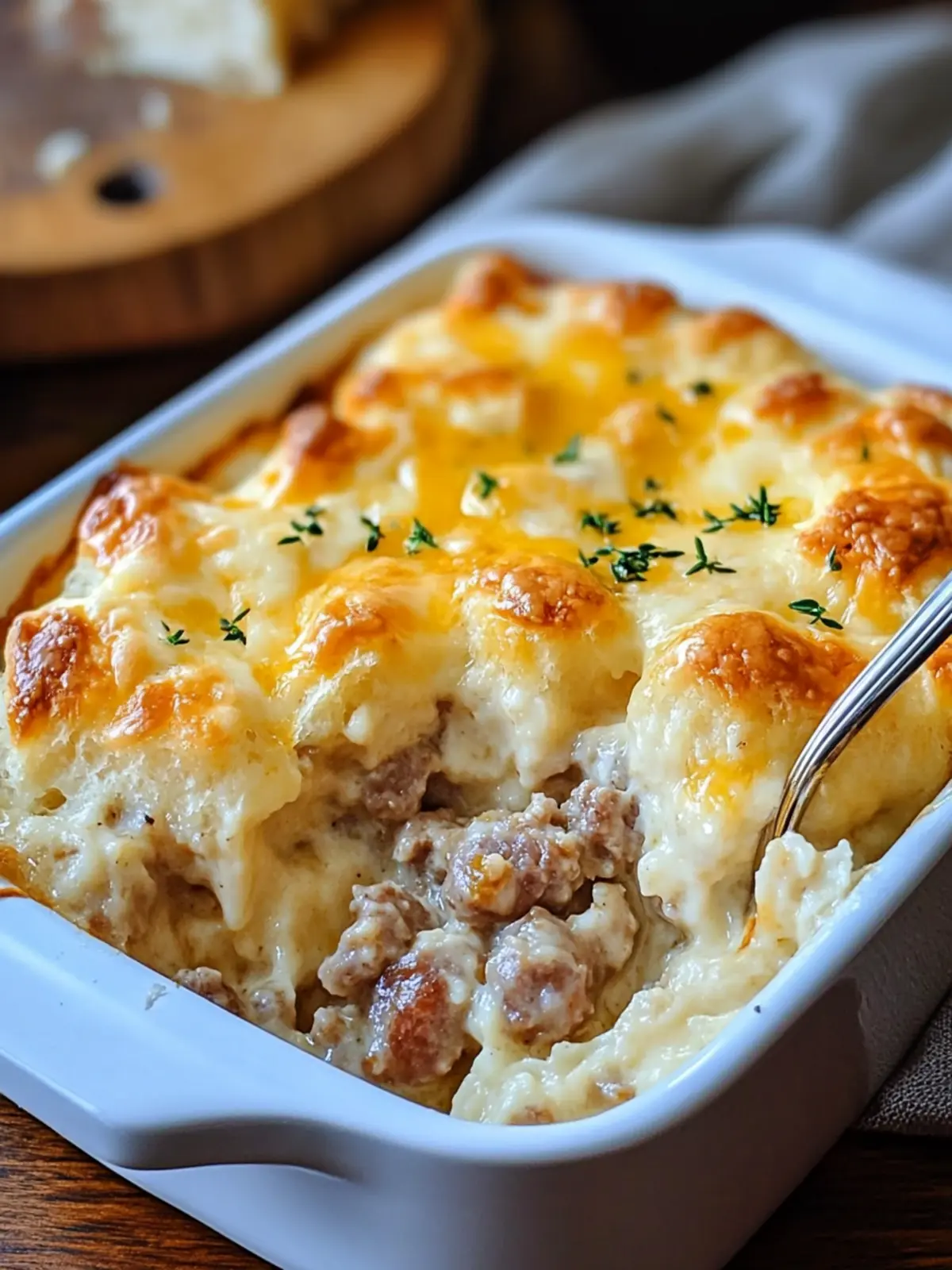 Amish Sausage Gravy & Biscuits Casserole with Cheddar Cheese Bliss 2 AMISH SAUSAGE GRAVY & BISCUITS CASSEROLE WITH CHEDDAR CHEESE