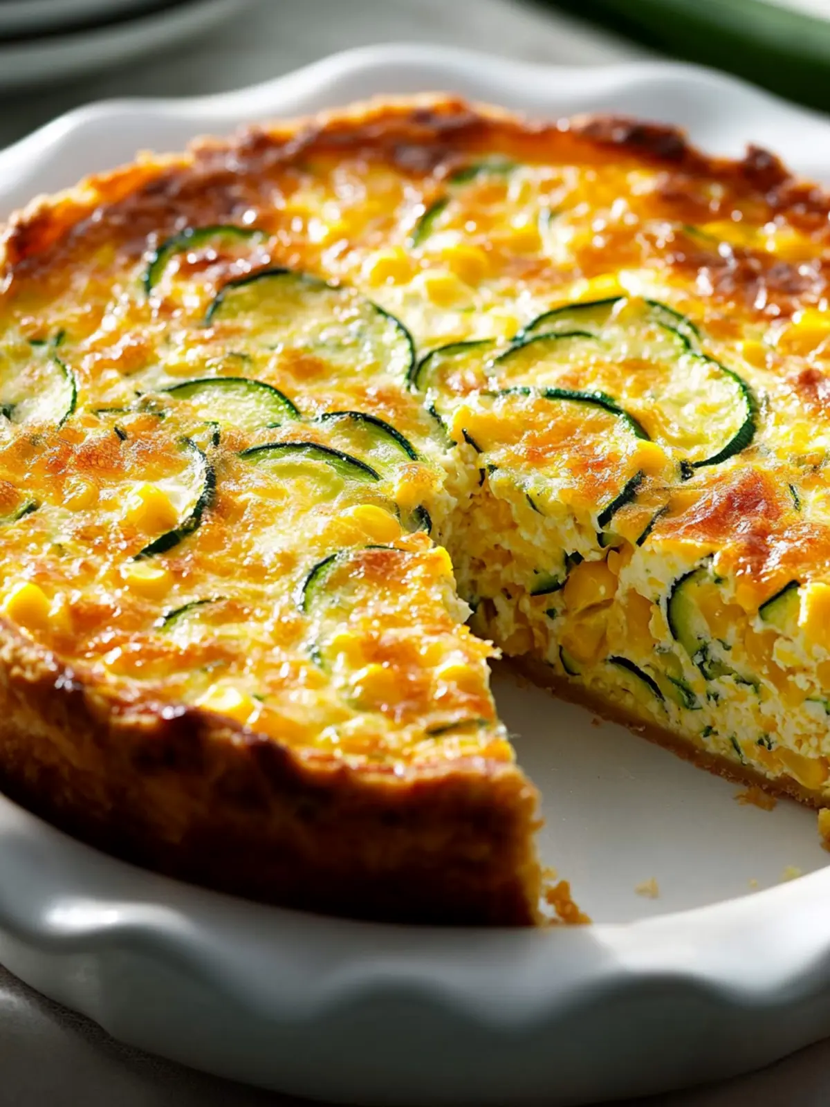 Zucchini, Corn & Cheddar Crustless Quiche