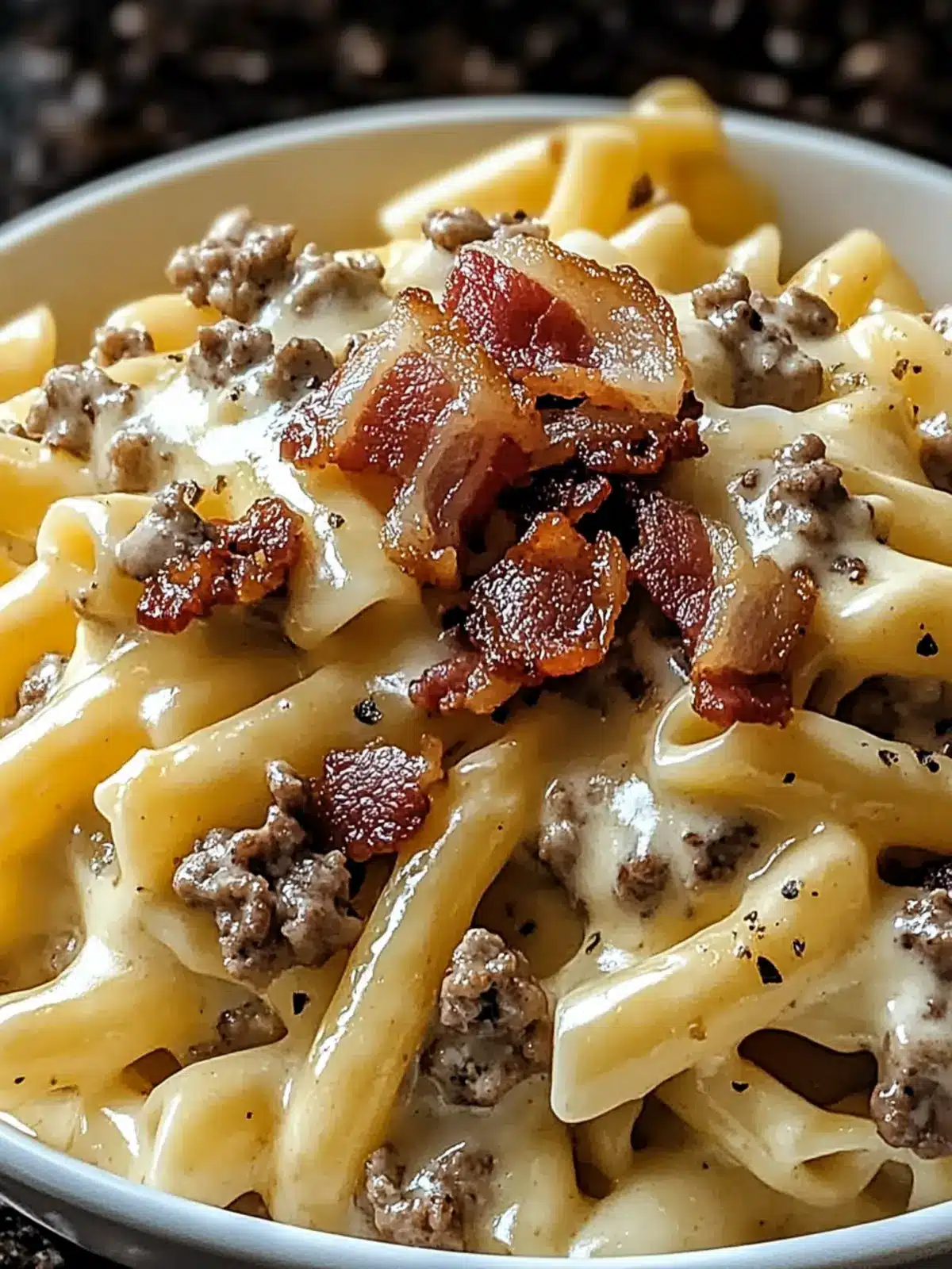 Loaded Bacon Cheeseburger Alfredo Pasta