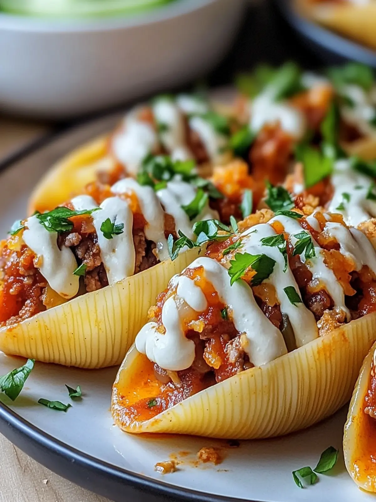 Mouthwatering Taco Stuffed Shells with Creamy Cheese Dressing 2 TACO STUFFED SHELLS WITH CHEESE DRESSING