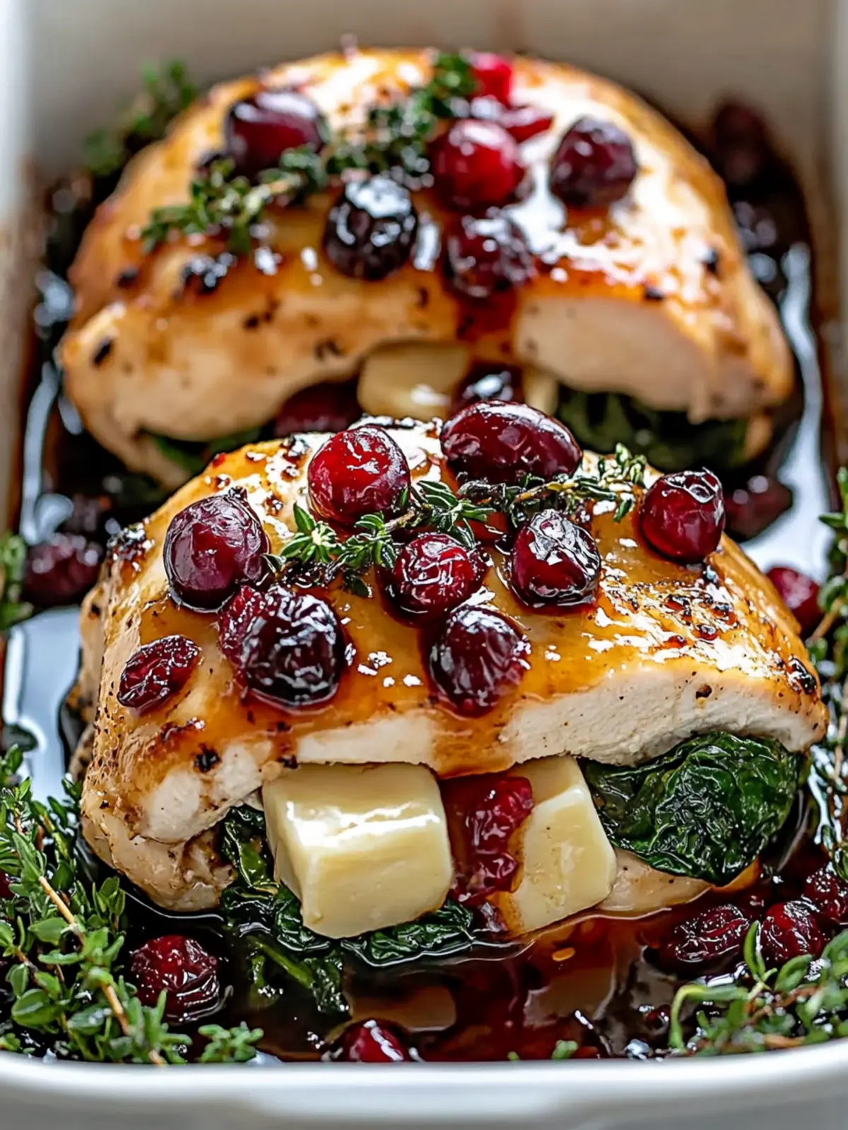 Golden Stuffed Chicken with Brie, Spinach, Cranberries & Honey-Balsamic Glaze