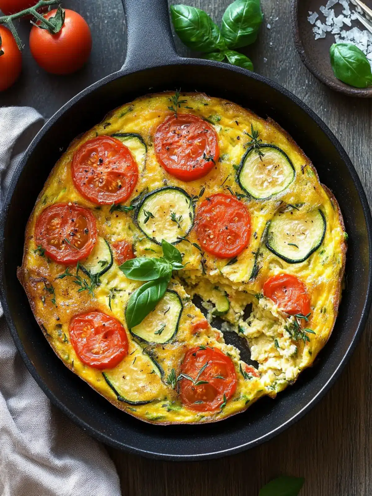 Herb-Infused Zucchini and Tomato Frittata with Cheddar Magic 2 Herb-Infused Zucchini and Tomato Frittata with Cheddar and Parmesan