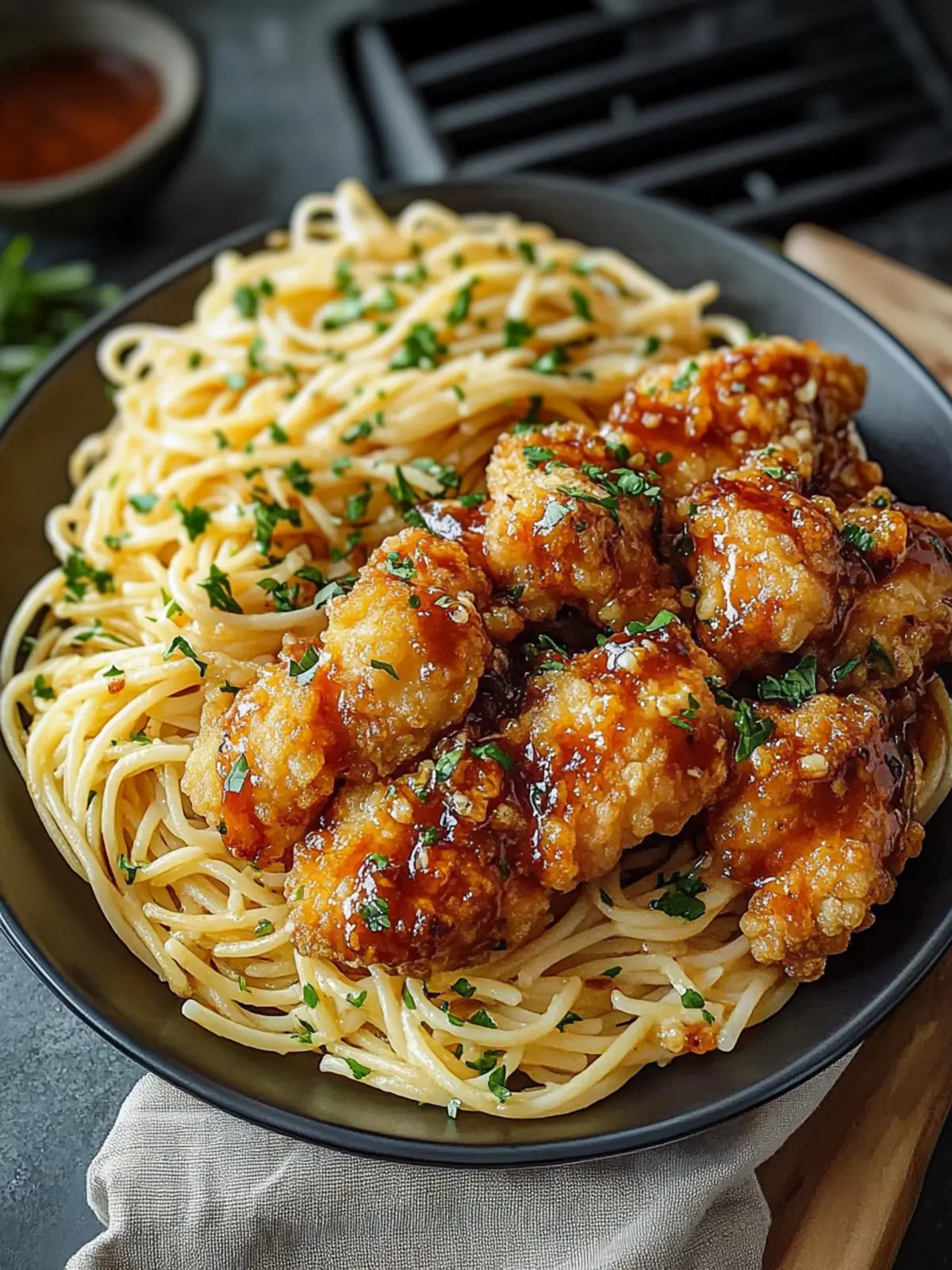 Savory Crispy Chicken with Garlic Butter Spaghetti Bliss 2 Sweet & Savory Crispy Chicken with Garlic Butter Spaghetti