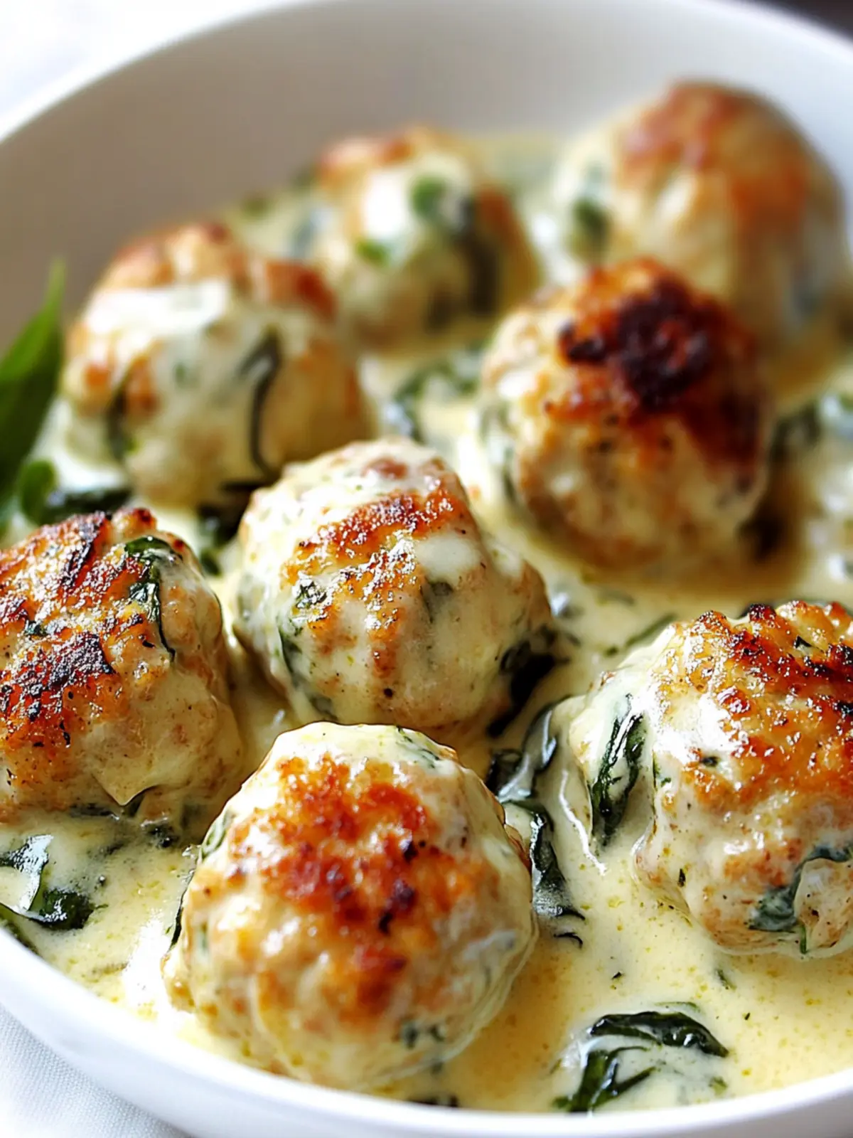 Baked Chicken Ricotta Meatballs with Spinach Alfredo Delight 2 Baked Chicken Ricotta Meatballs with Spinach Alfredo