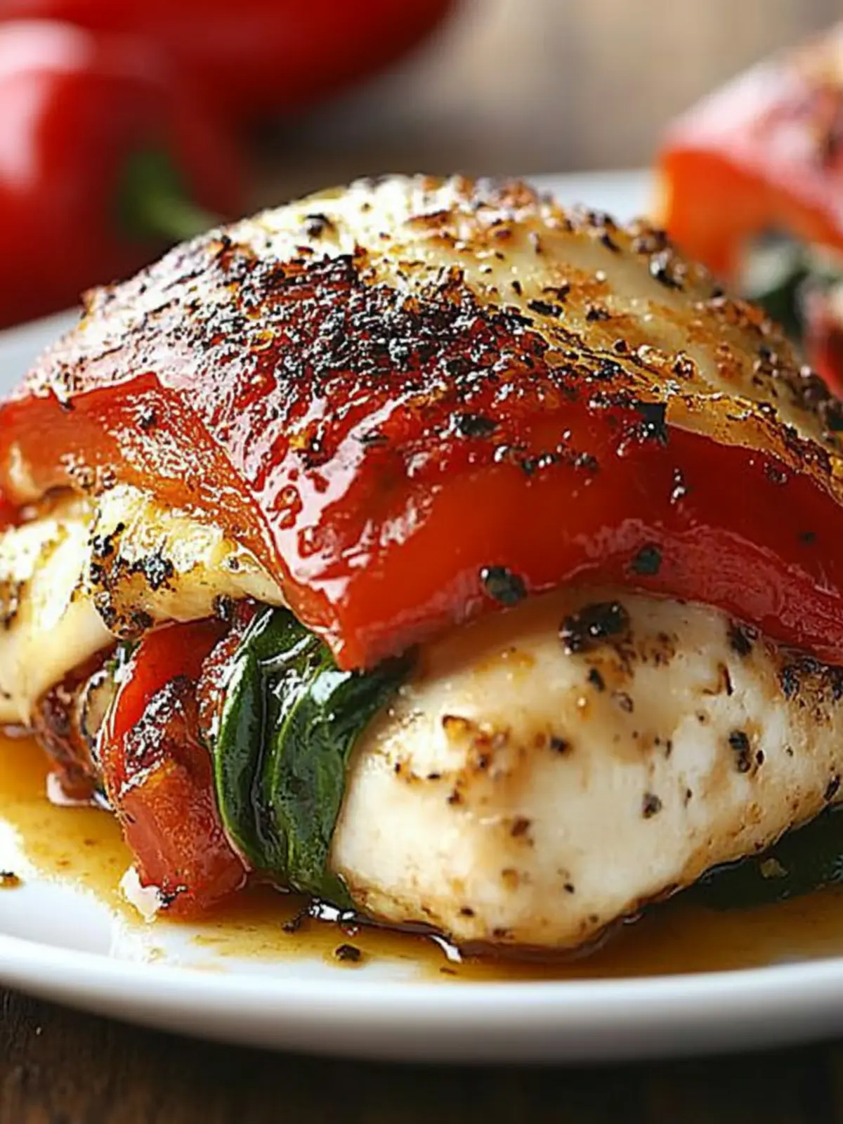 Chicken Breast Filled with Roasted Red Pepper, Spinach, and Melty Mozzarella