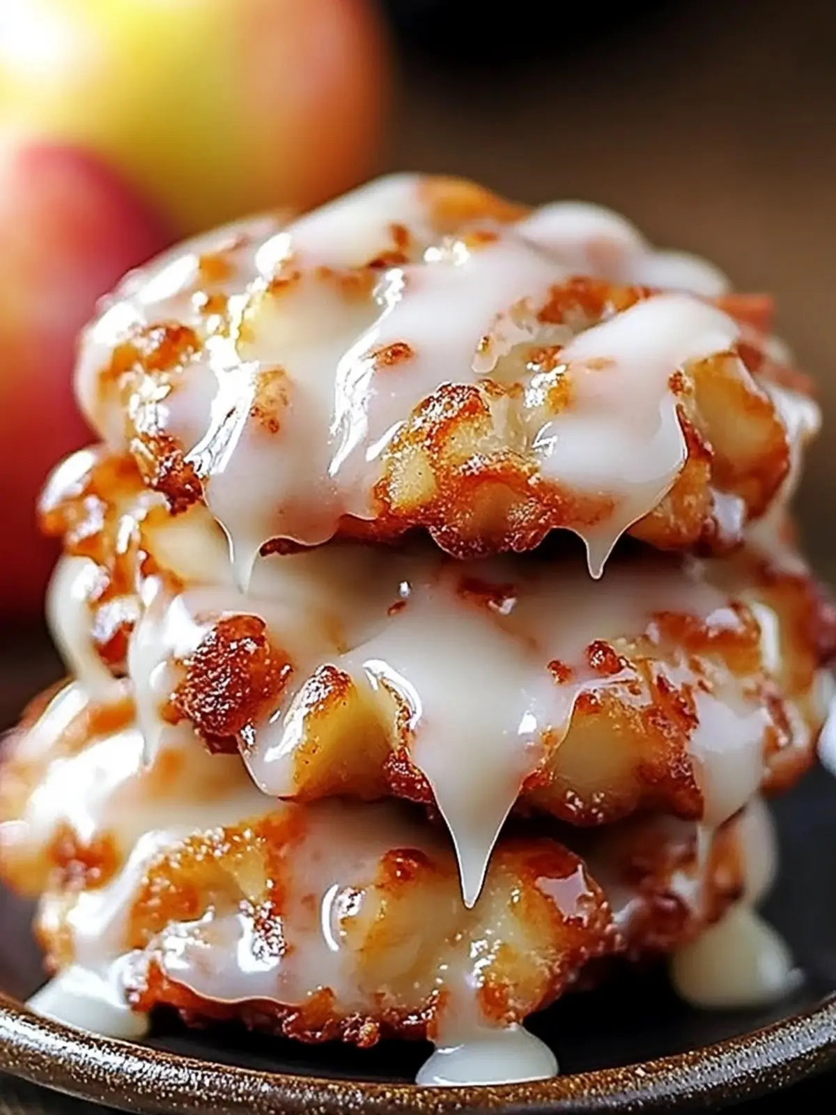 Golden Brown Apple Fritters Drizzled in Sweet Vanilla Glaze