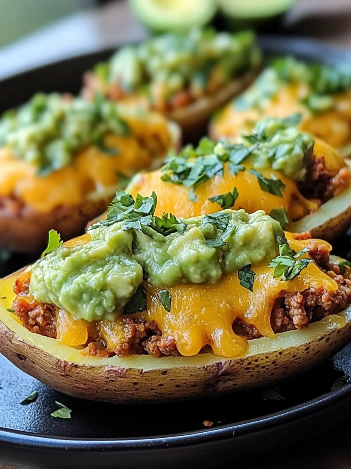 Cheesy Taco Twice-Baked Potatoes with Avocado Lime Magic 4 CHEESY TACO TWICE-BAKED POTATOES WITH AVOCADO LIME DRESSING