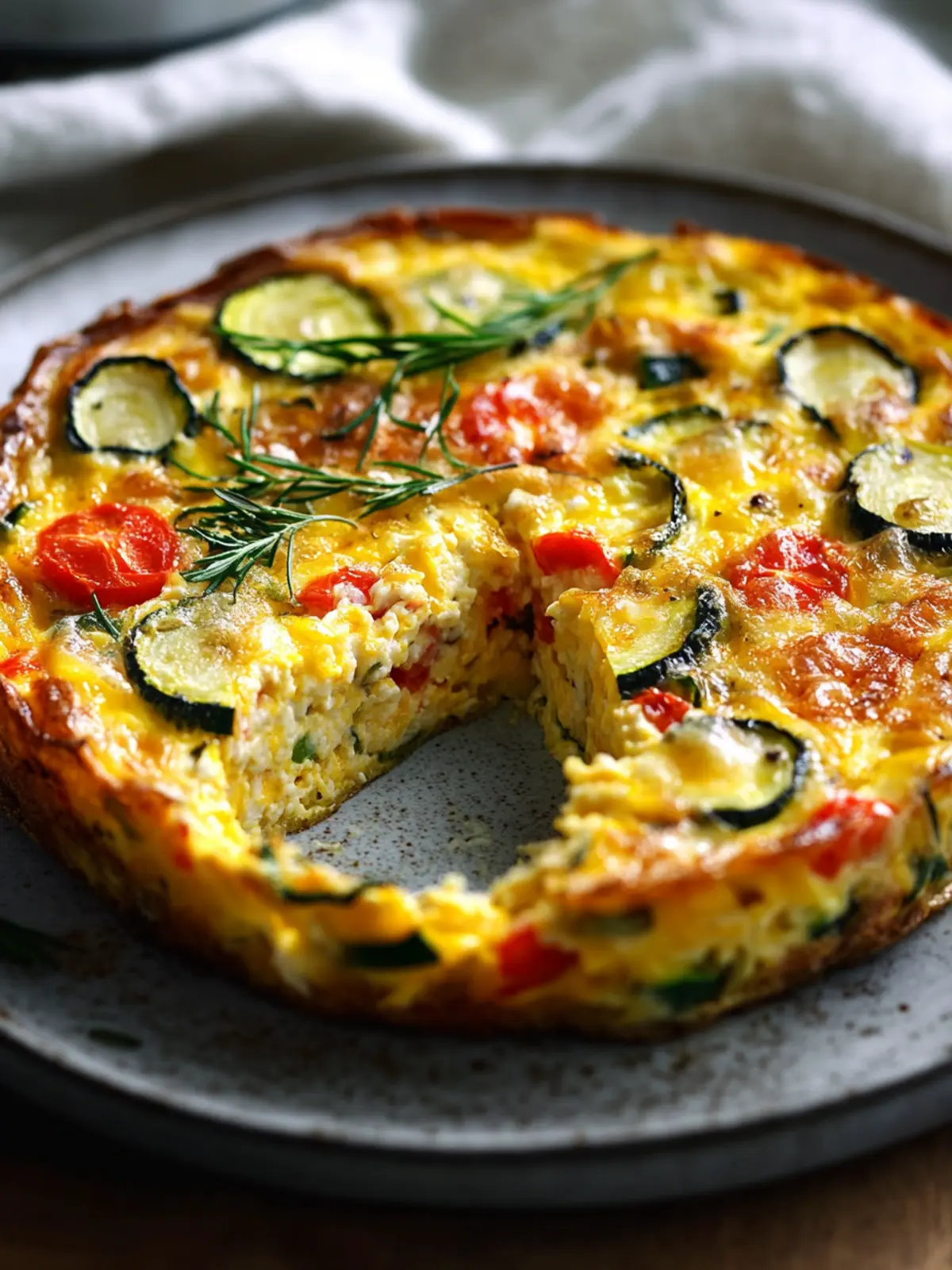 Baked Vegetable and Cheese Frittata with Garlic Cream Topping