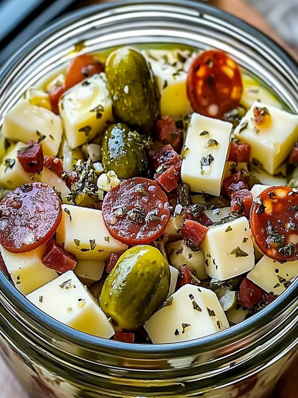 Easy Marinated Cheese Appetizer with Pepperoni and Pickles