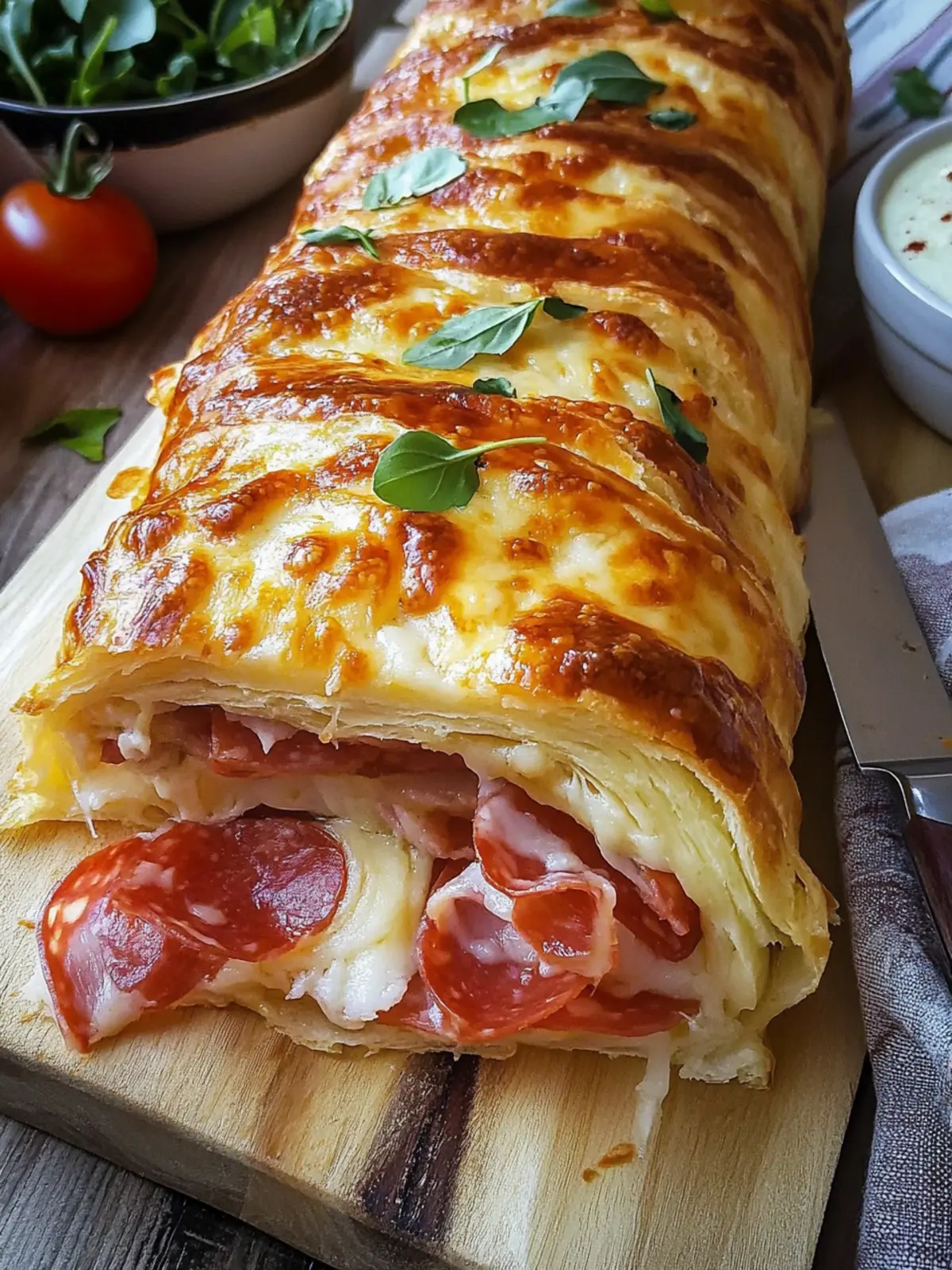 Cheesy Puff Pastry Roll with Ham, Salami, and Pepperoni Delight 4 CHEESY PUFF PASTRY ROLL WITH HAM AND SALAMI AND PEPPERONI