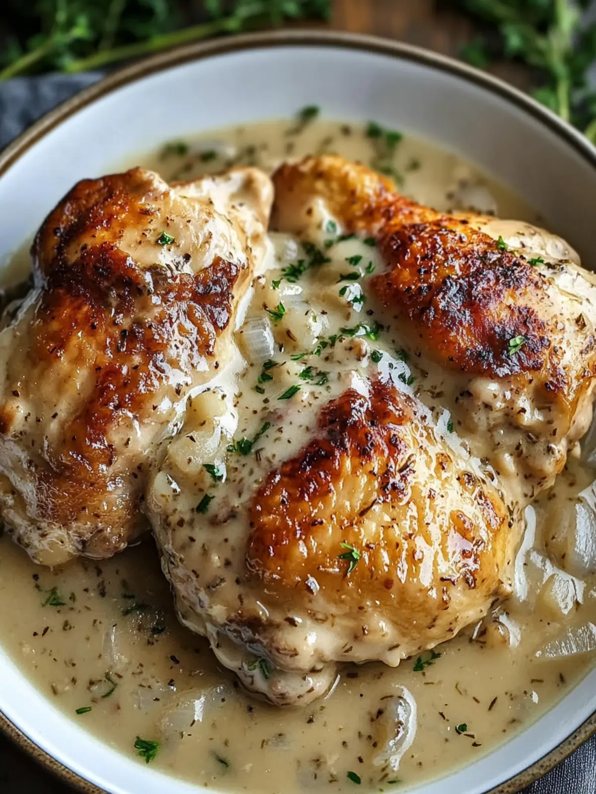 SLOW COOKER CHICKEN & ONION GRAVY WITH PARMESAN HERB DRESSING