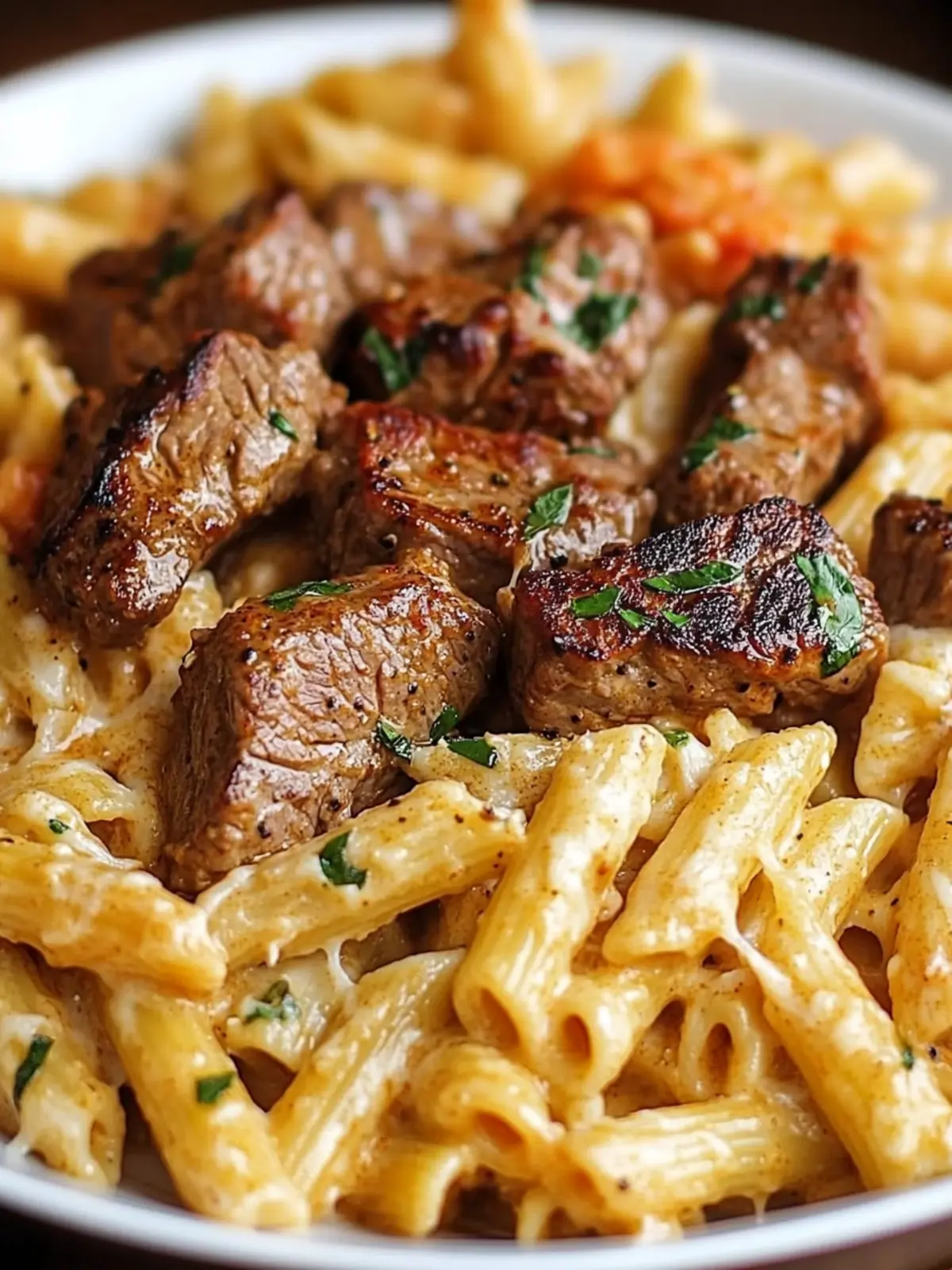 Cajun Steak Tips in Creamy Penne Parmesan Sauce Bliss 2 Cajun Steak Tips in Cheesy Penne Parmesan Sauce