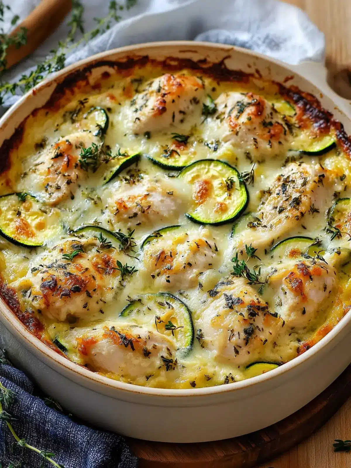 Creamy Herb Chicken, Zucchini & Cheese Bake (Crustless)