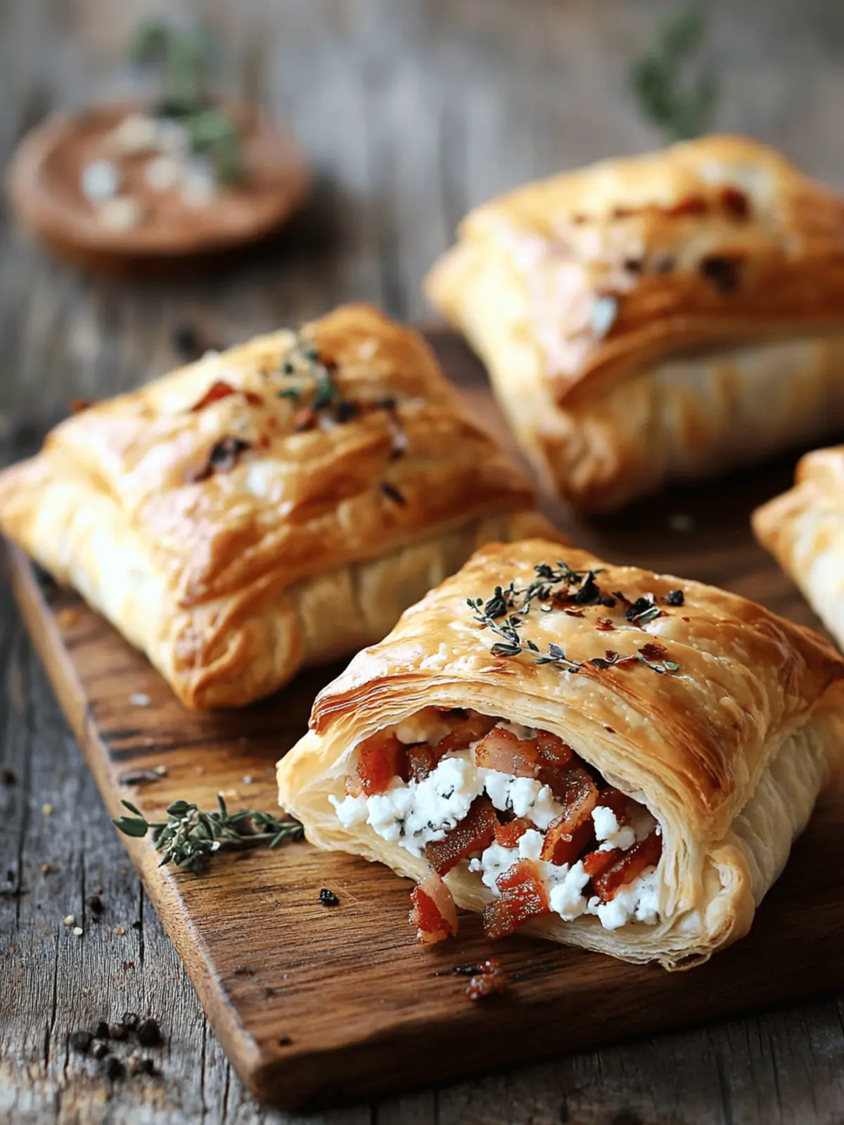 Savory Puff Pastry Pockets with Feta, Bacon & Cream Cheese
