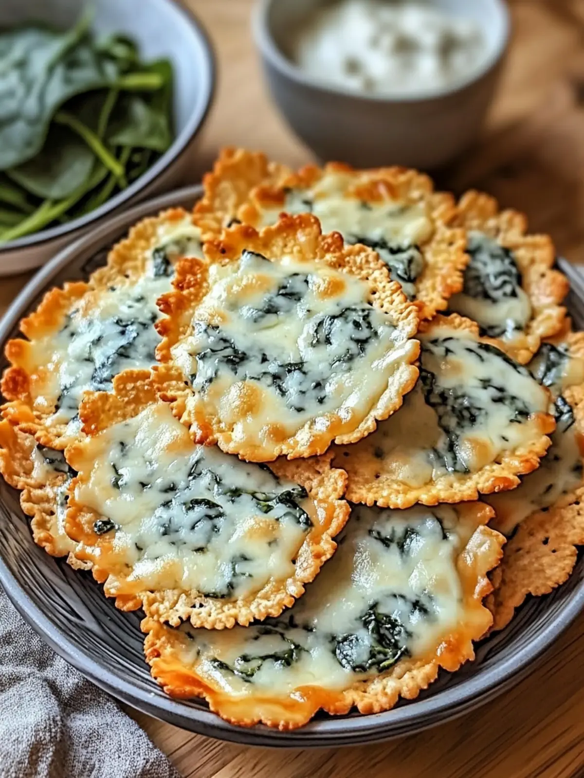 Spinach Dip Cheese Crisps