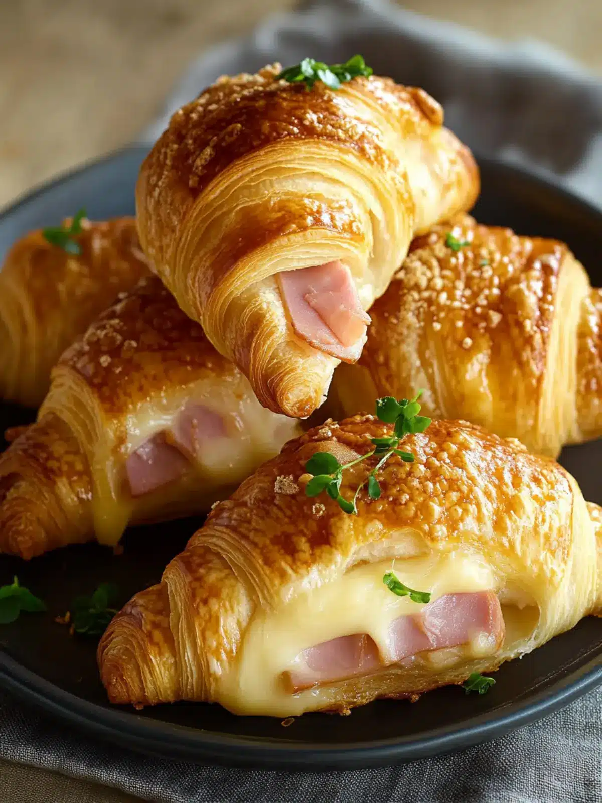 Golden Croissants Stuffed with Ham and Swiss Cheese