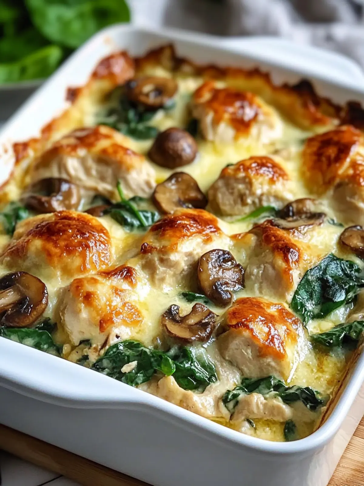 Savory Chicken Spinach and Mushroom Low-Carb Casserole Happiness 2 Chicken Spinach and Mushroom Low-Carb Casserole