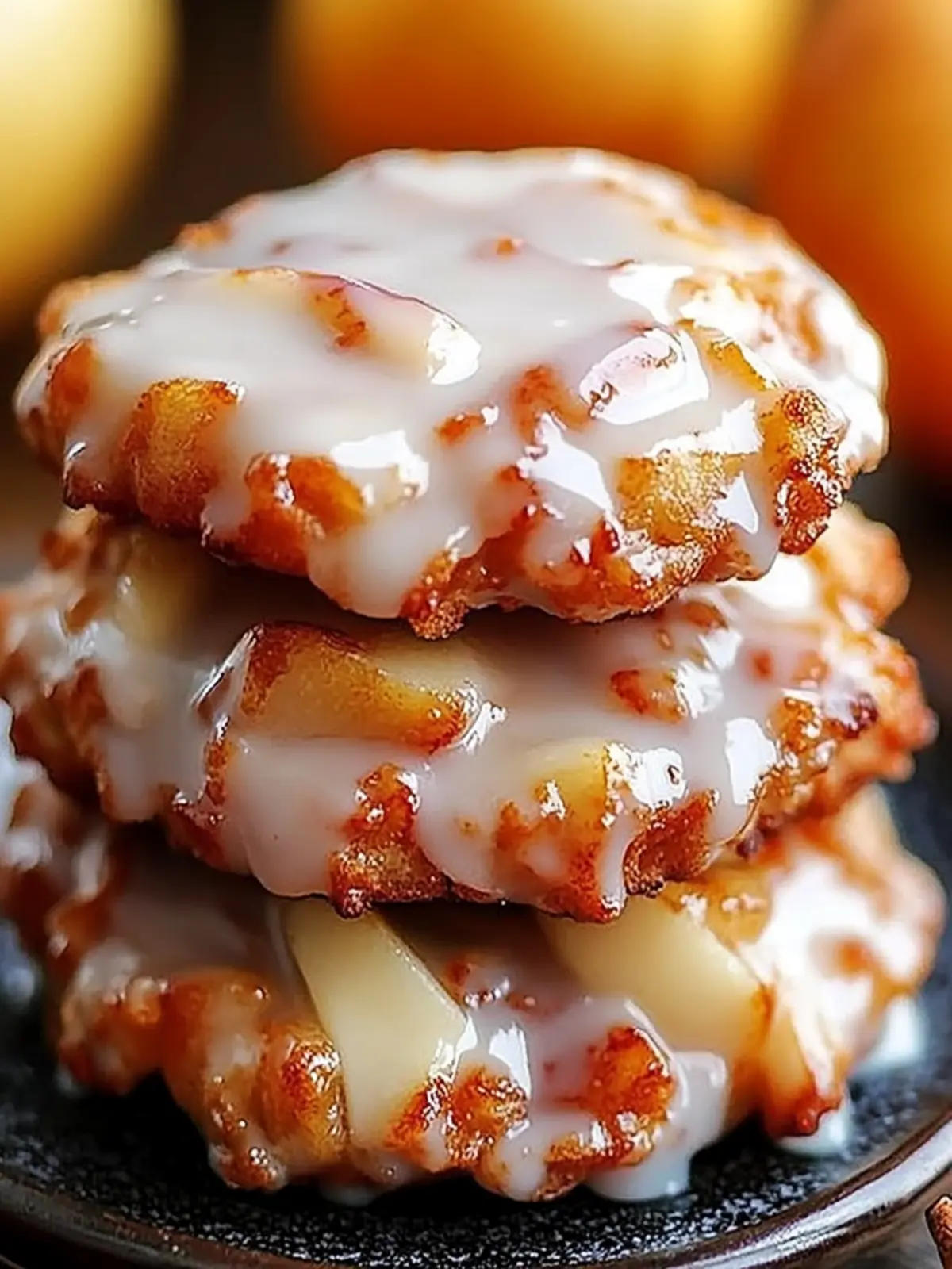 Golden Brown Apple Fritters Drizzled in Sweet Vanilla Glaze