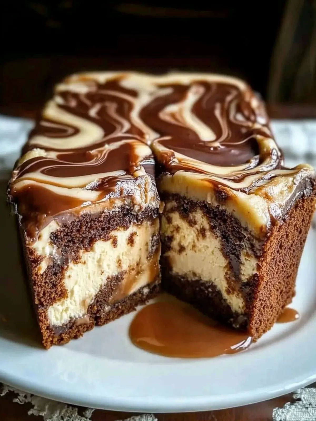 Caramel Swirl Chocolate Vanilla Cheesecake Loaf