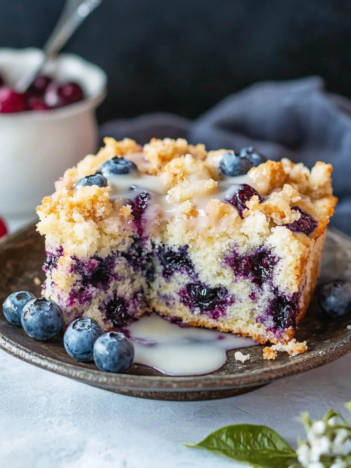 Blueberry Muffin Cake with a Streusel Topping & Vanilla Glaze