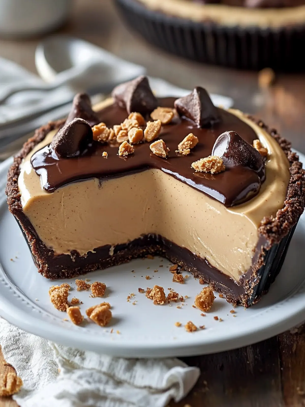 Luscious Peanut Butter Mousse Pie with Chocolate Ganache & Cookie Crust