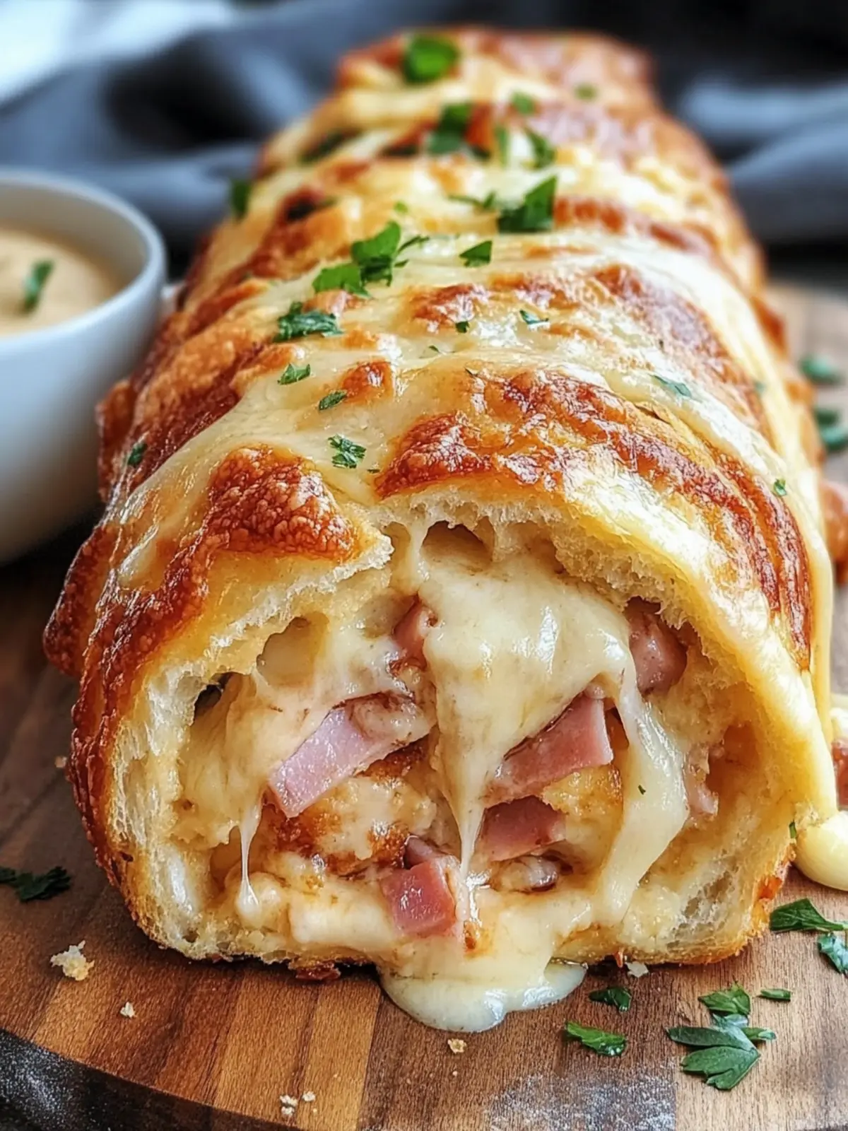 Mouthwatering Chicken Cordon Bleu Stromboli with Crispy Ham 3 Delicious Chicken Cordon Bleu Stromboli with Crispy Ham and Melted Cheese