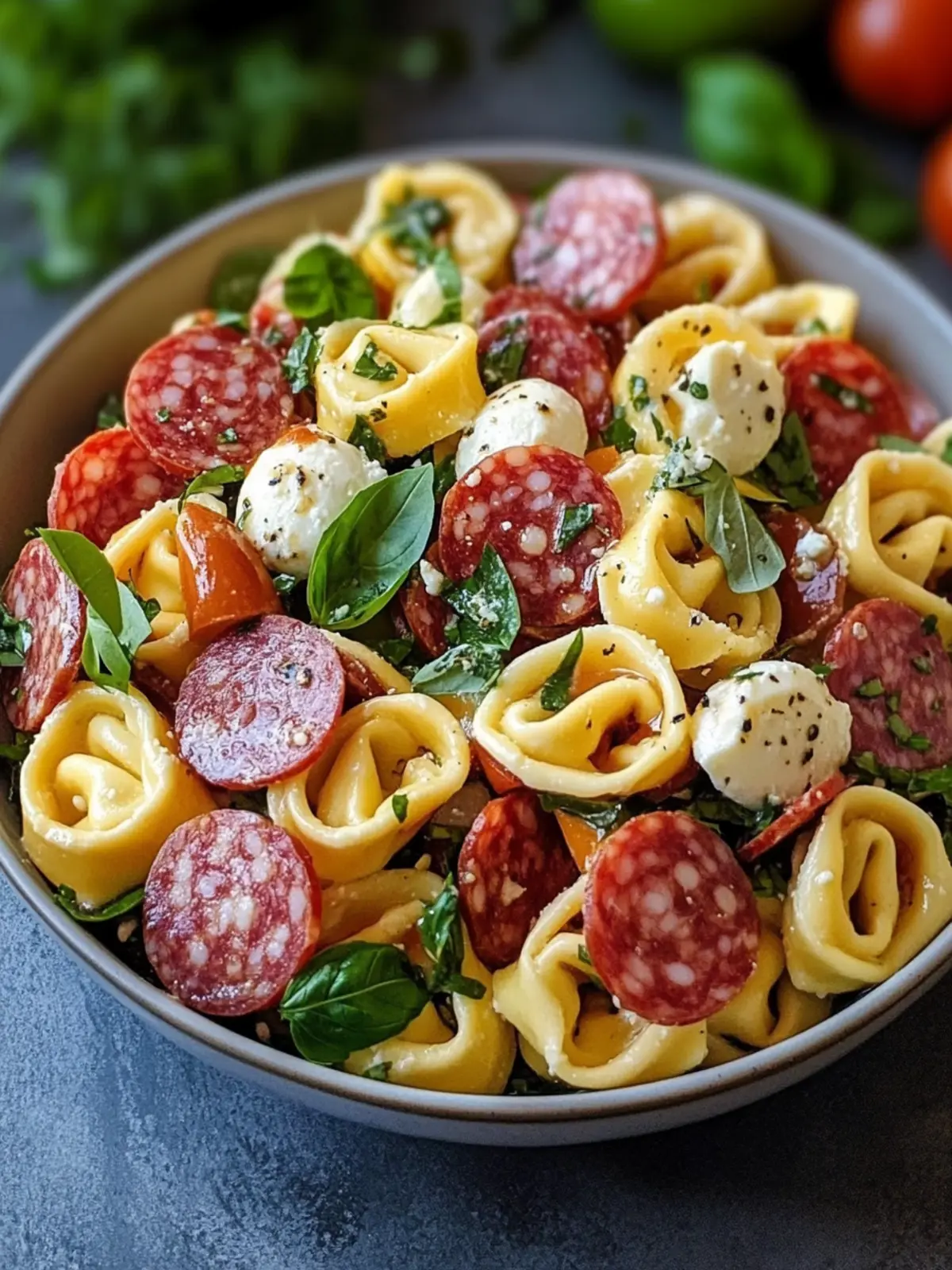 Tortellini Pasta Salad with Salami and Mozzarella Bliss 3 Tortellini Pasta Salad with Salami and Mozzarella