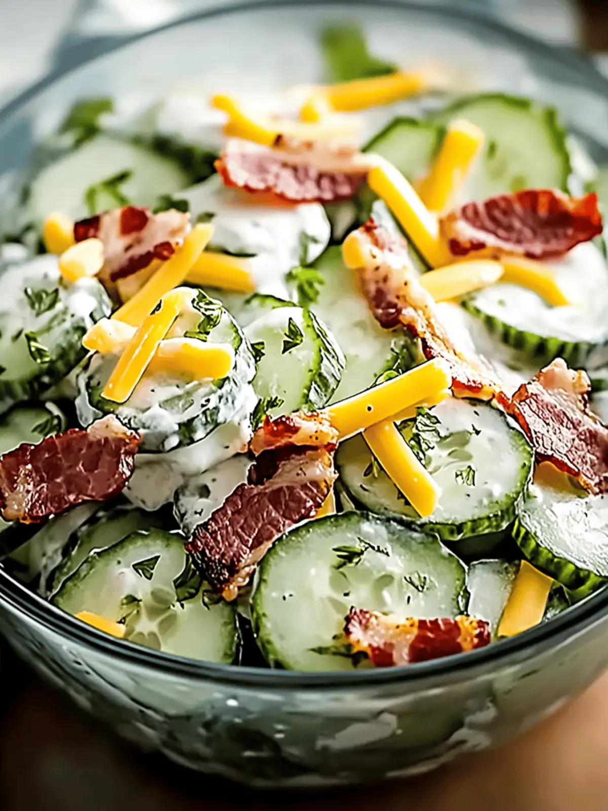 Creamy Cucumber Salad with Bacon and Cheese for Effortless Entertaining 2 Creamy Cucumber Salad with Bacon and Cheese
