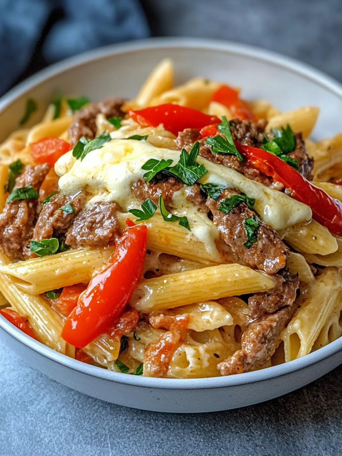 Mouthwatering Philly Cheesesteak Pasta with Creamy Dressing 4 PHILLY CHEESESTEAK PASTA WITH CREAMY DRESSING