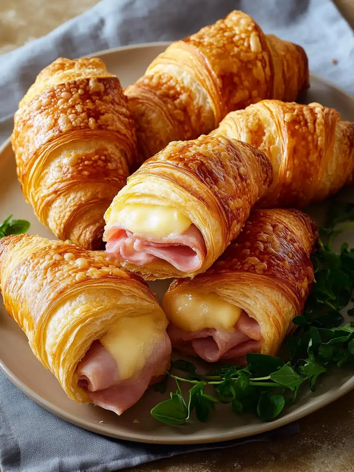 Irresistible Golden Croissants Stuffed with Ham and Swiss Cheese 4 Golden Croissants Stuffed with Ham and Swiss Cheese