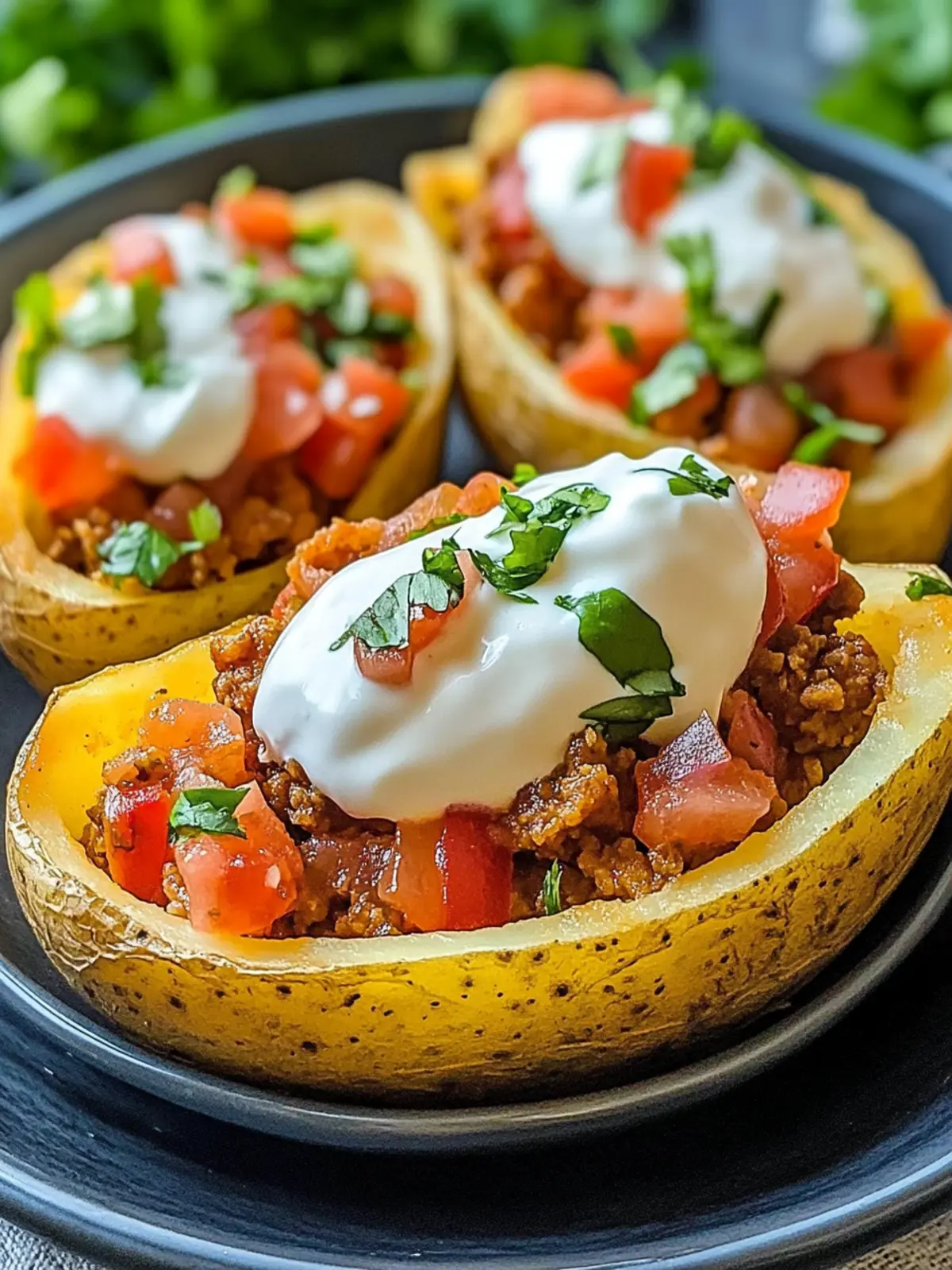 Air Fryer Crispy Taco Potato Skins with Sour Cream & Salsa Delights 4 AIR FRYER CRISPY TACO POTATO SKINS WITH SOUR CREAM & SALSA