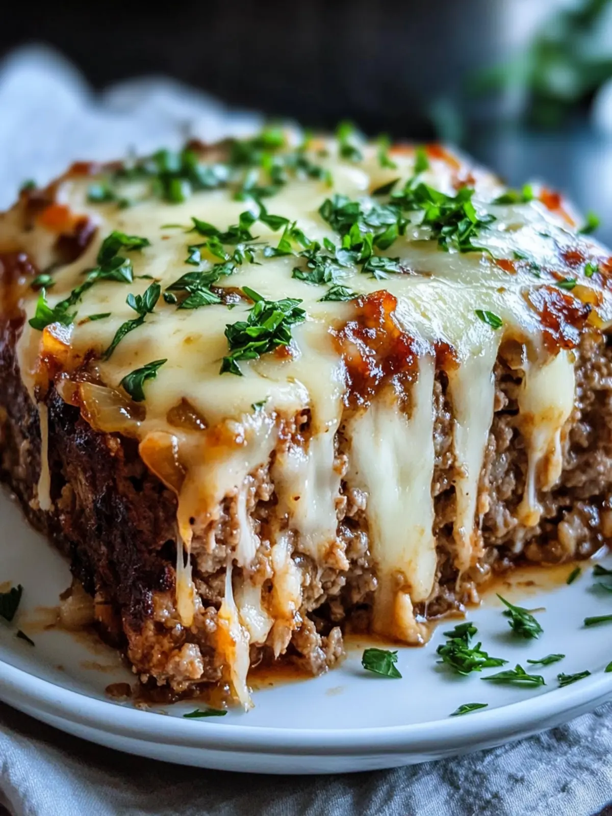 Crockpot French Onion Meatloaf with Melted Swiss Cheese
