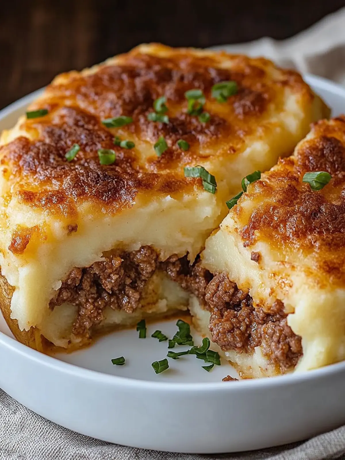 Cheesy Ground Beef-Stuffed Crispy Mashed Potatoes