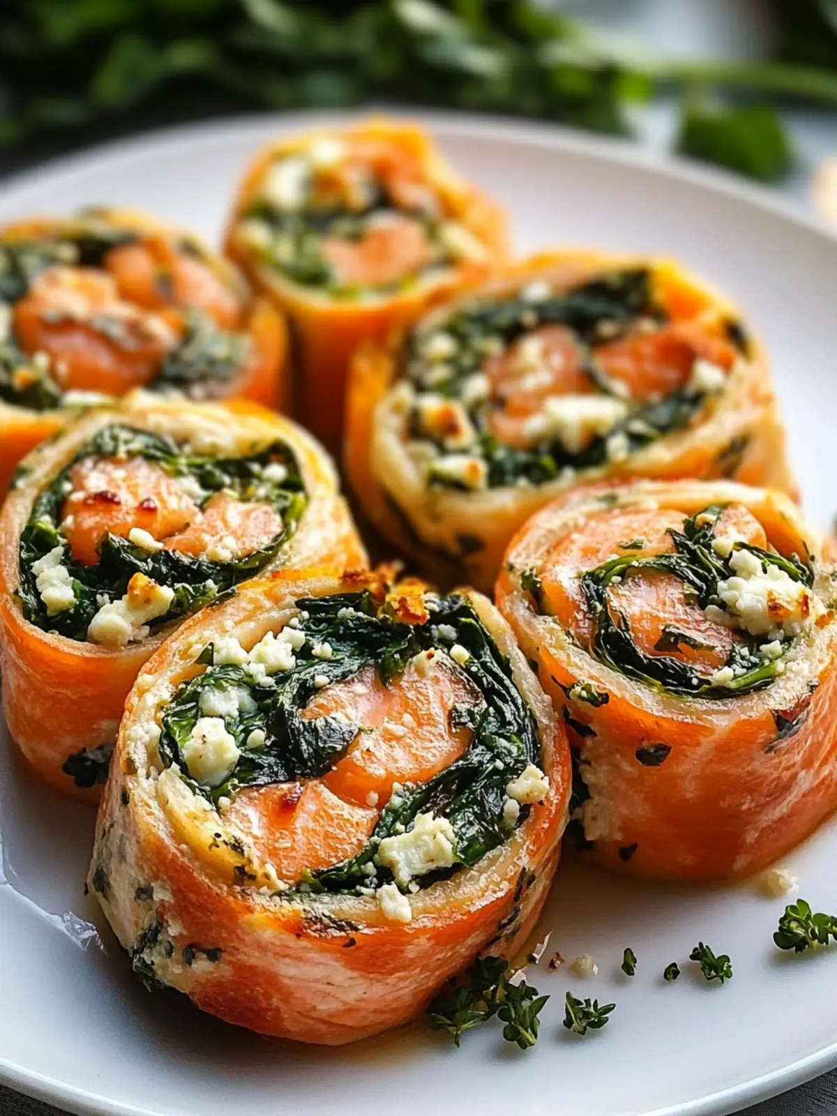 Spinach & Feta Stuffed Salmon Pinwheels
