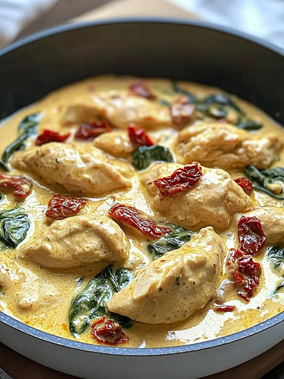 Rustic Creamy Chicken and Spinach Dish with Sun-Dried Tomatoes