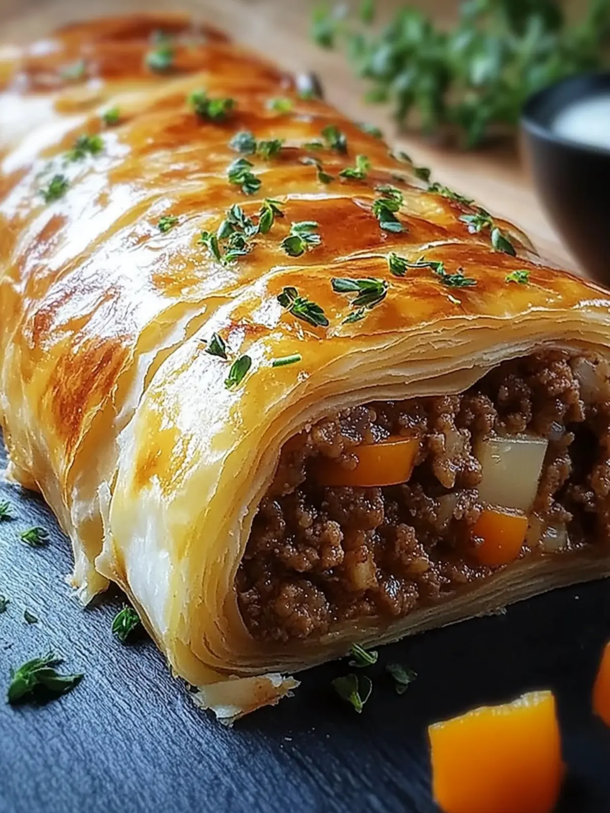 Mouthwatering Puff Pastry Roll with Savory Ground Meat and Cheese Delight 2 Mouthwatering Puff Pastry Roll with Savory Ground Meat and Cheese