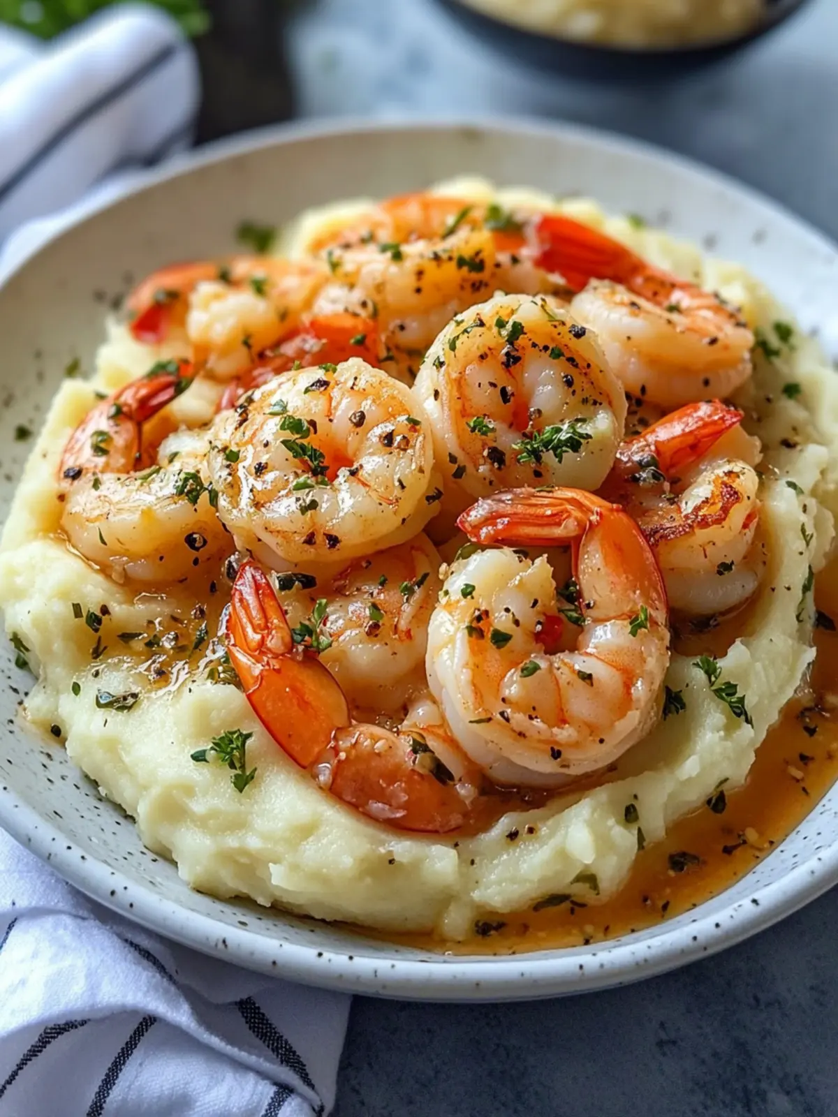 Creamy Garlic Shrimp Over Mashed Potatoes