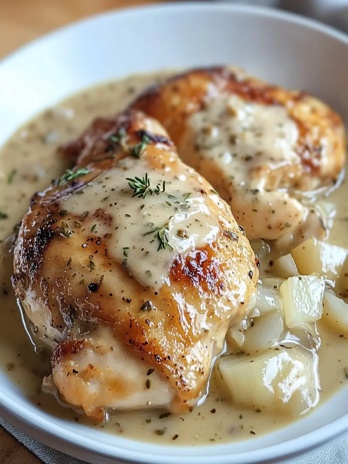 SLOW COOKER CHICKEN & ONION GRAVY WITH PARMESAN HERB DRESSING