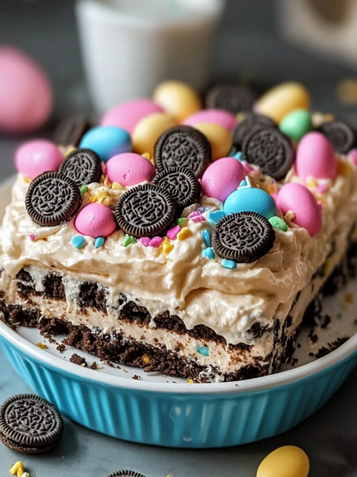 Easter Oreo Cookie Casserole with Creamy Dressing Delight 2 EASTER OREO COOKIE CASSEROLE WITH CREAMY DRESSING