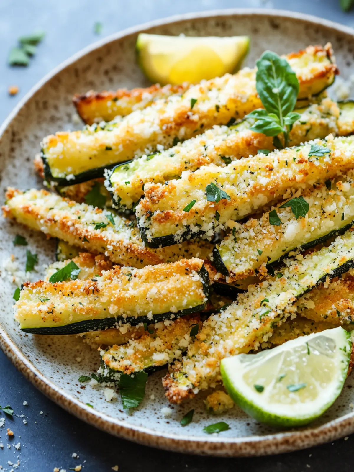 Crispy Golden Parmesan-Panko Zucchini Fries You ll Love 3 Golden Parmesan-Panko Zucchini Fries with Herb Garnish