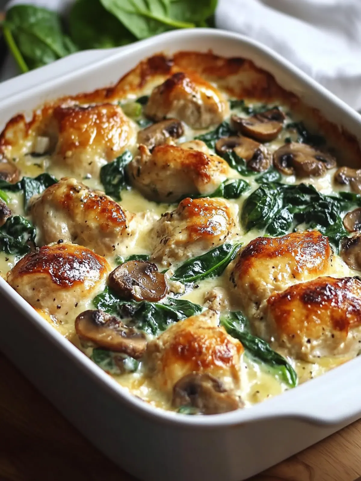 Savory Chicken Spinach and Mushroom Low-Carb Casserole Happiness 4 Chicken Spinach and Mushroom Low-Carb Casserole