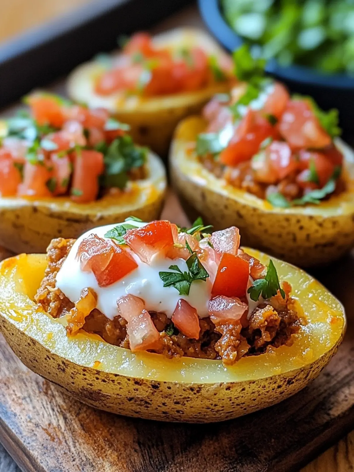 Air Fryer Crispy Taco Potato Skins with Sour Cream & Salsa Delights 3 AIR FRYER CRISPY TACO POTATO SKINS WITH SOUR CREAM & SALSA