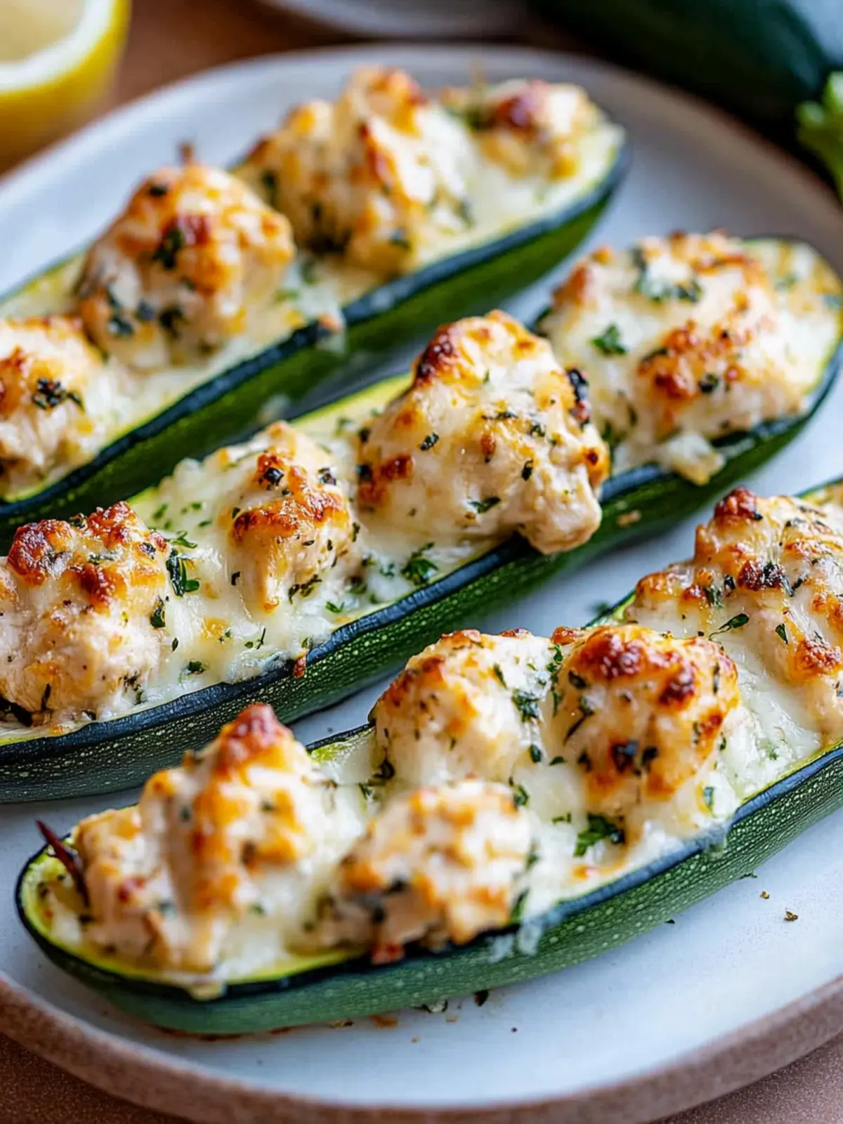 Baked Zucchini Chicken Cheese Boats