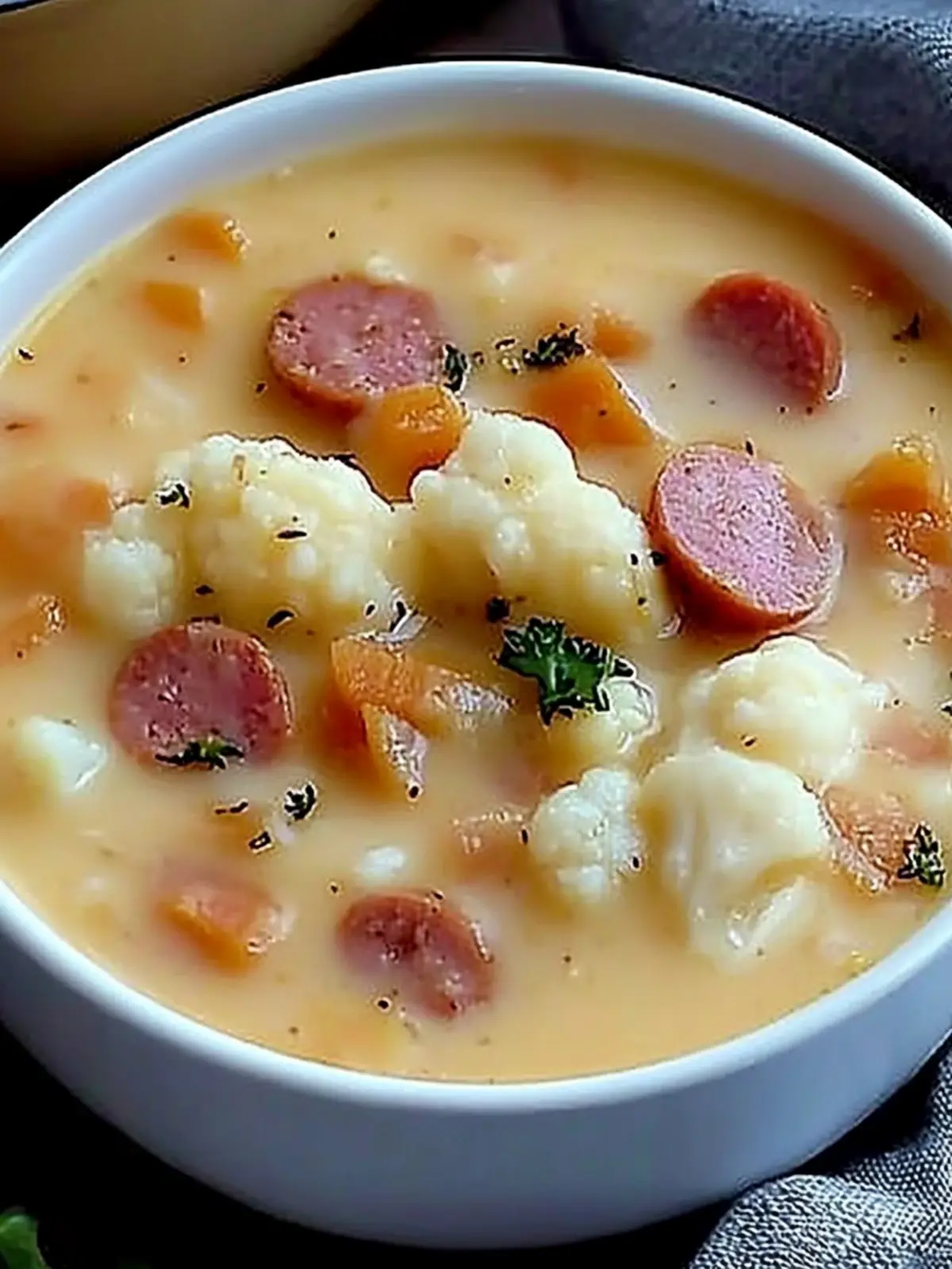 Creamy Keto Kielbasa Soup with Cauliflower