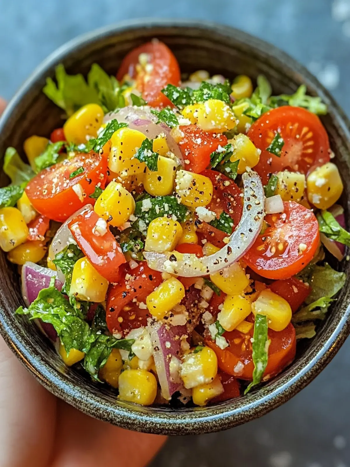Sweet and Zesty Corn, Tomato, and Onion Salad with Butter Dressing 2 CORN, TOMATO, AND ONION SALAD WITH BUTTER DRESSING