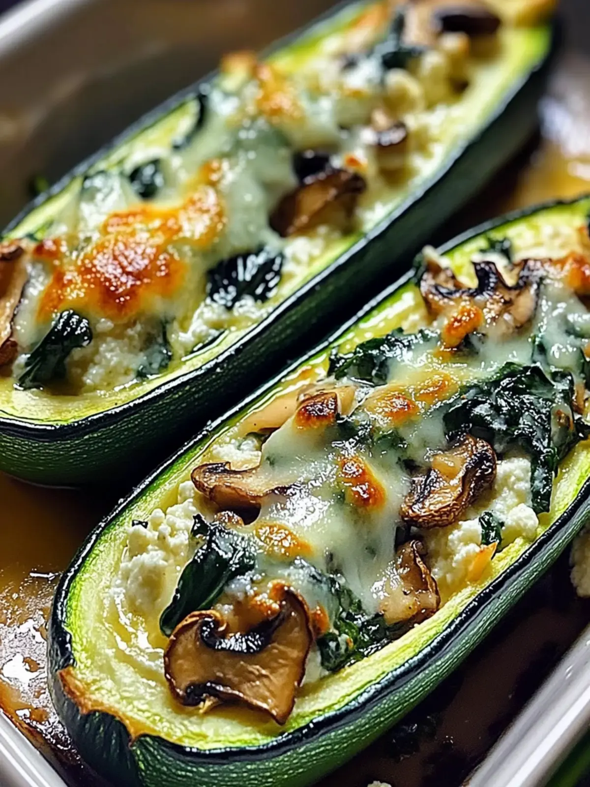 Golden Mediterranean Zucchini Boats with Ricotta, Spinach & Mushrooms