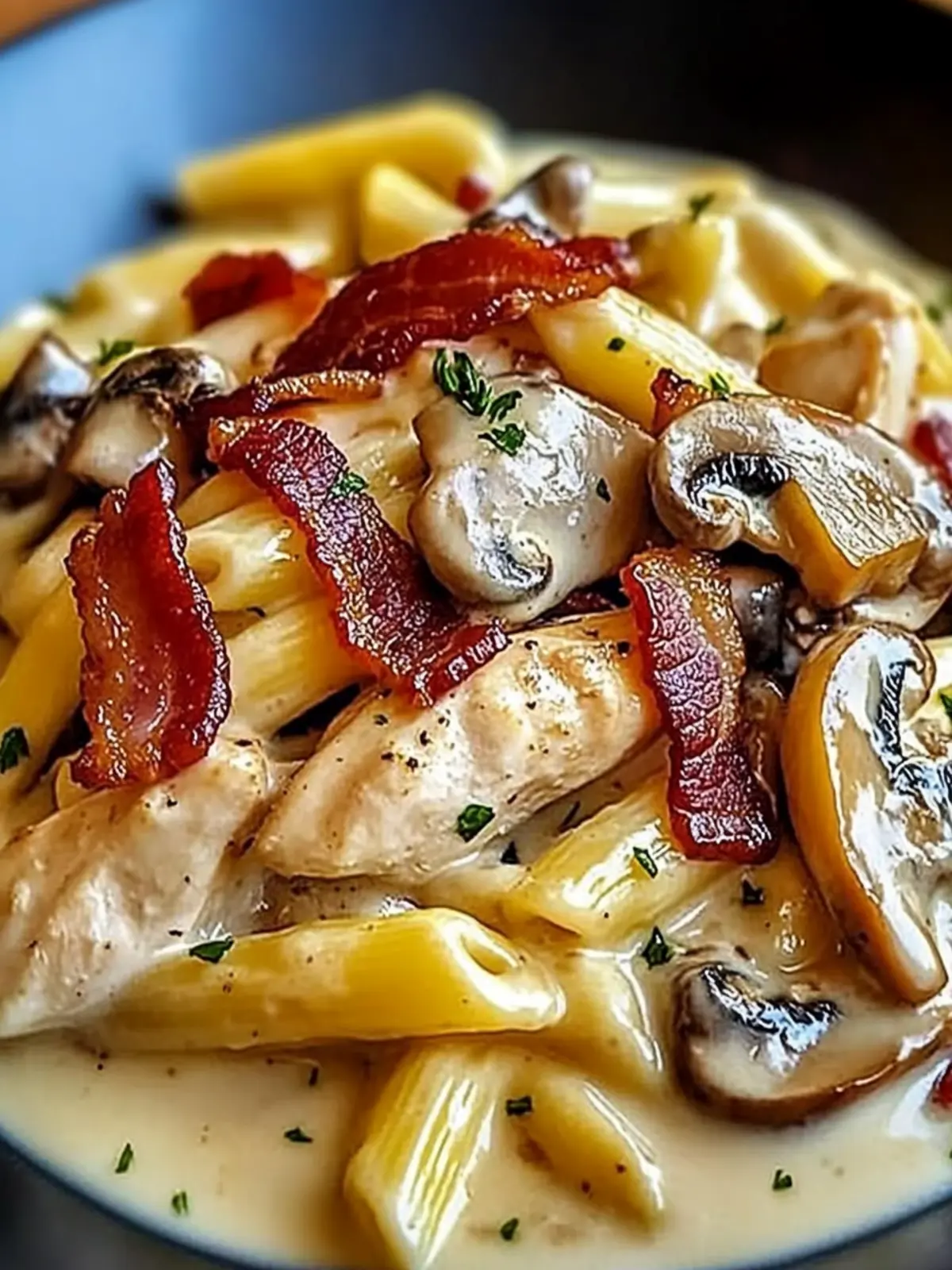 Decadent Chicken, Bacon, and Mushroom Pasta in Rich Cream Sauce 3 Decadent Chicken, Bacon, and Mushroom Pasta in a Luxurious Cream Sauce